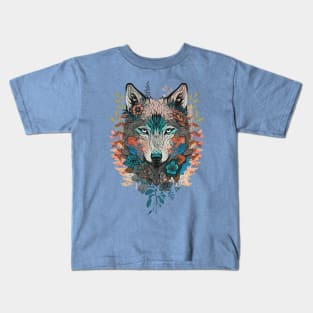 Wolf Head Floral Design Kids T-Shirt